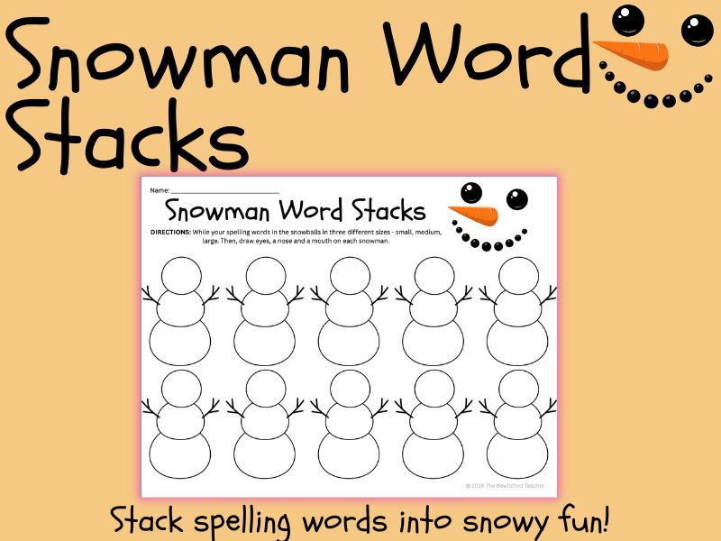 Snowman Word Stacks – Winter Spelling Word Practice Worksheet