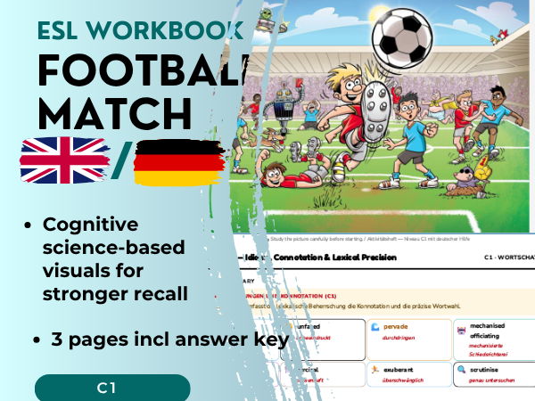 Football ESL Picture Description Workbook | C1 English + German