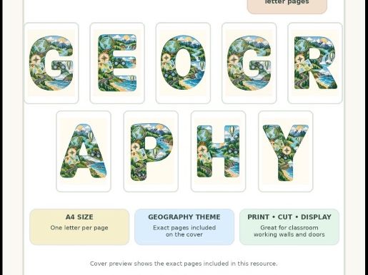 Pastel Geography Classroom Display Letters | GEOGRAPHY Printable Display | A4 PDF