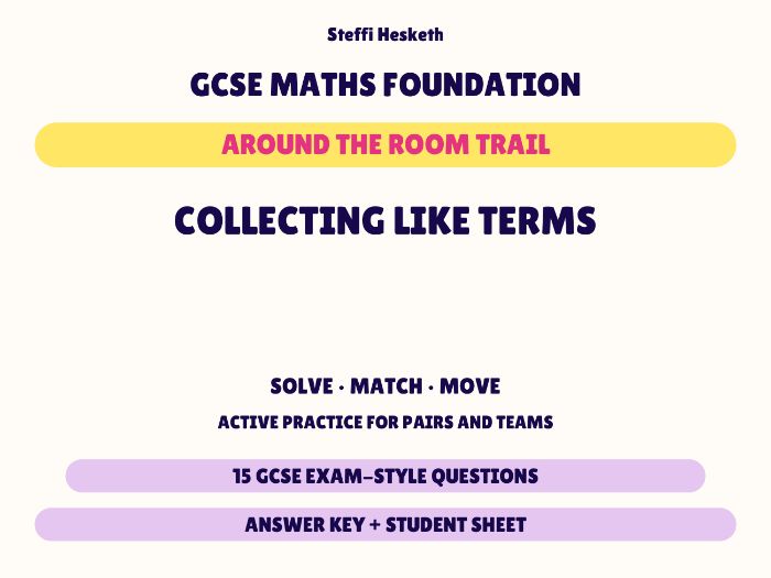 GCSE Foundation Maths Collecting Like Terms | Around the Room Trail