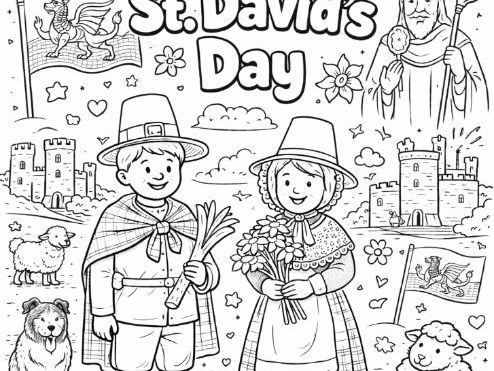 St David's Day Wales / Welsh Patron Saint National Day 1st March Colouring Sheet