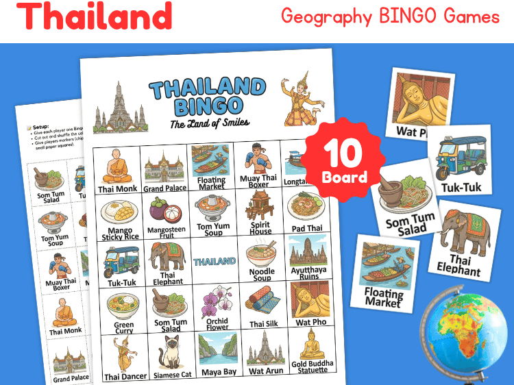 Thailand Bingo Game | Geography & Country Study Activity