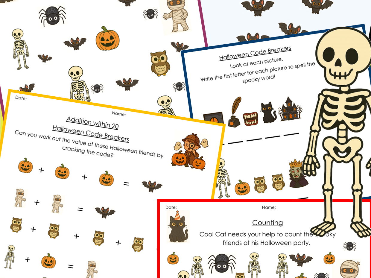 Fun Halloween themed activities - maths and English (EYFS+ Y1)