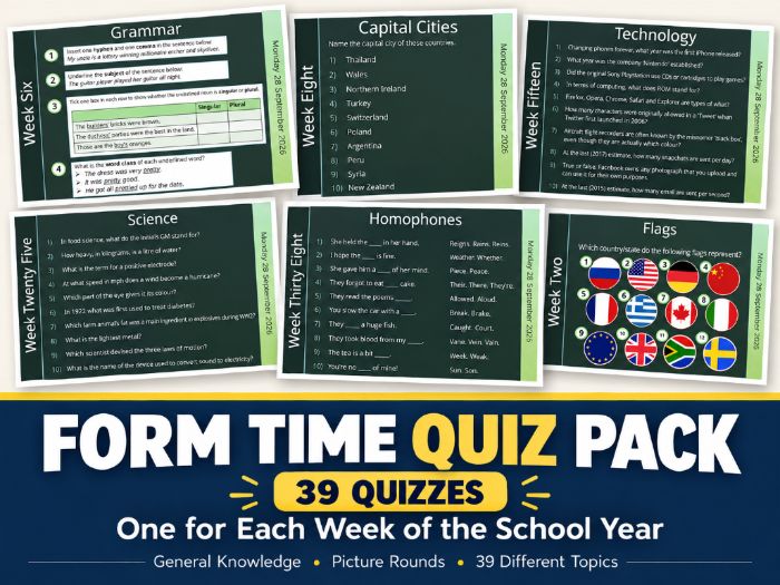 Form Time Quiz Pack: 39 Weekly General Knowledge Quizzes