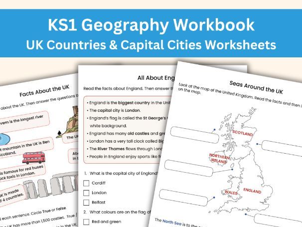 KS1 Geography: UK Countries & Capital Cities | Worksheets & Activities | Printable (9 Pages)