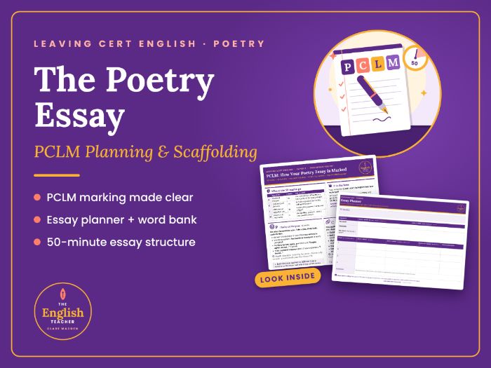 Leaving Cert Poetry Essay Pack | PCLM Marking, Essay Planner + Word Bank