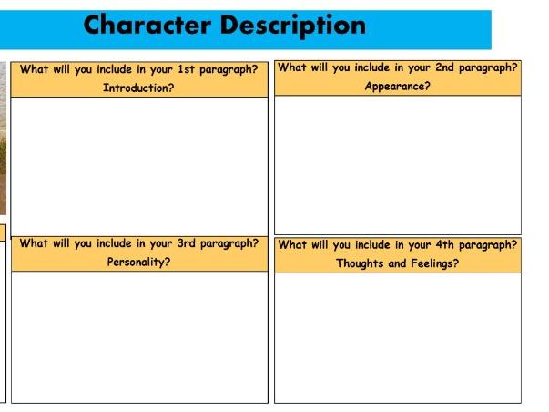 Planning sheets for Character Description of William Beech from Goodnight Mister Tom