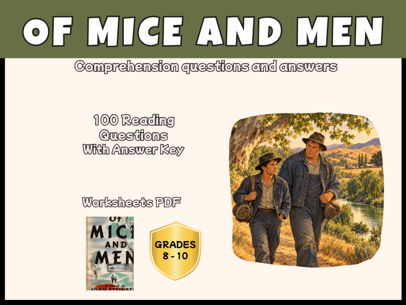 Of Mice and Men Reading Comprehension Questions | Novel Study | Years 8-10 English