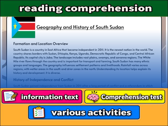 Geography and History of South Sudan- Reading Comprehension, Worksheet & Activities