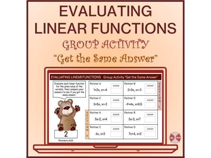 Evaluating Linear Functions - Group Activity "Get the Same Answer"