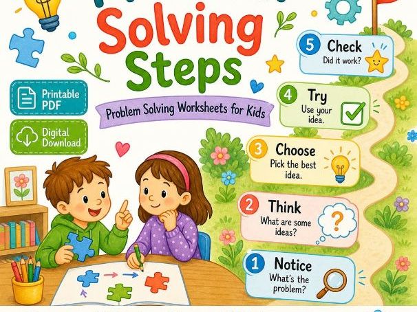 Problem Solving Steps | Problem Solving Worksheets for Kids | Printable PDF | Digital Download