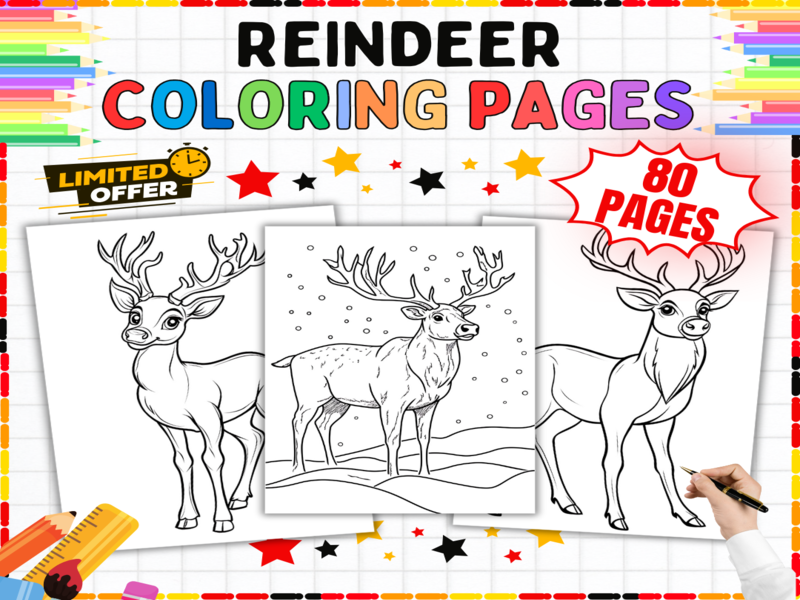 80 Reindeer Colouring Pages | Winter Animals | Festive Craft Activities for Early Years