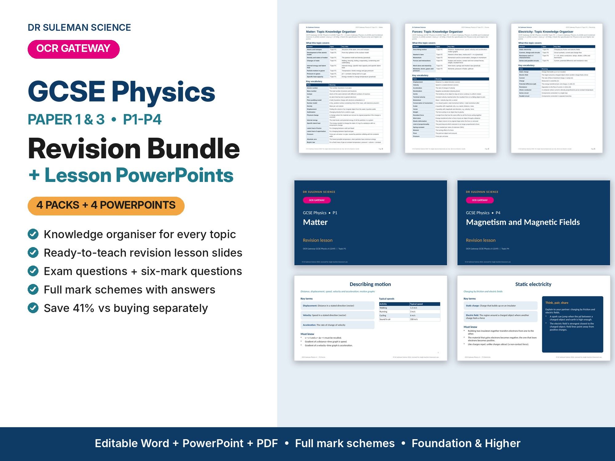 OCR Gateway GCSE Physics Paper 1 & 3 Revision Bundle + PowerPoints (P1-P4)