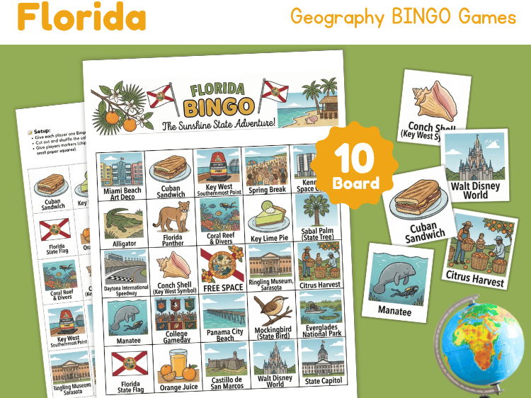 Florida Bingo Game | Geography, Landmarks & State Symbols