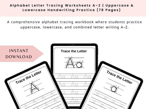 Alphabet Letter Tracing Worksheets A–Z | Uppercase & Lowercase Handwriting Practice (78 Pages)