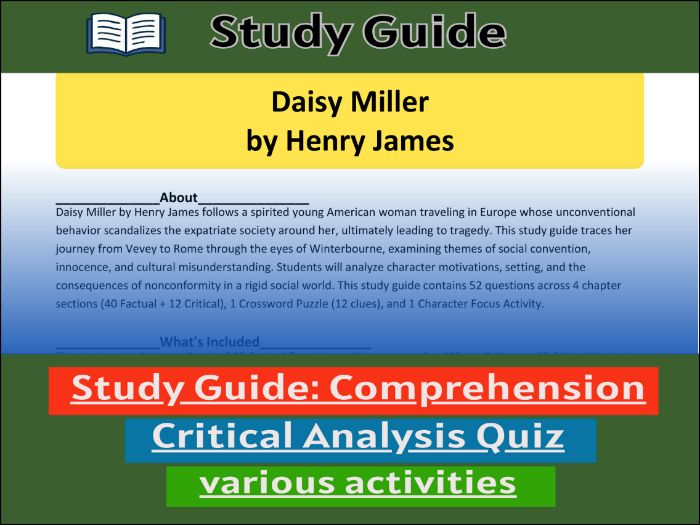Study Guide for :Daisy Miller | Comprehension Test