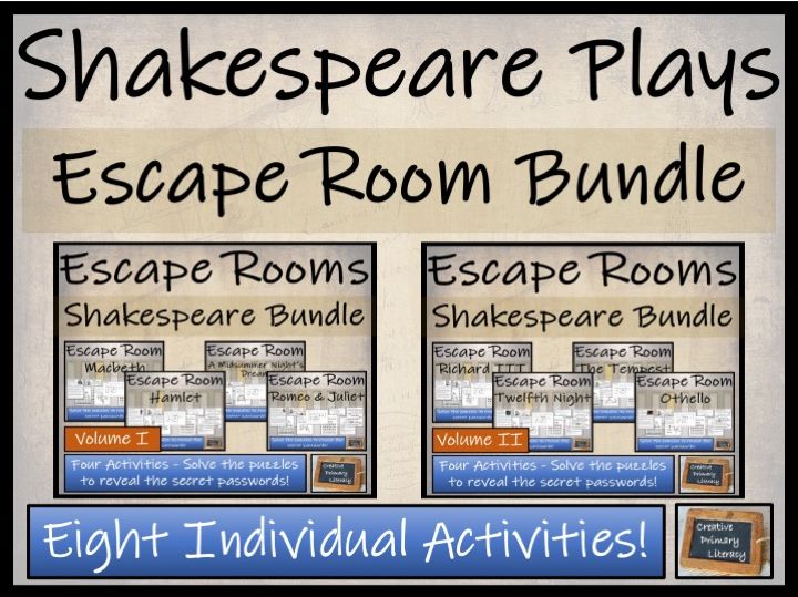 Shakespeare Plays Vol.I & II Escape Room Activity Mega Bundle | Year 5 or Year 6