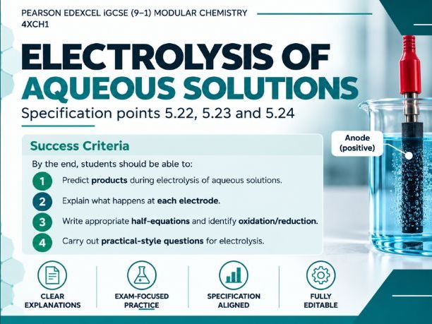 Pearson Edexcel iGCSE Chemistry 4XCH1 | Electrolysis of Aqueous Solutions | Complete Lesson