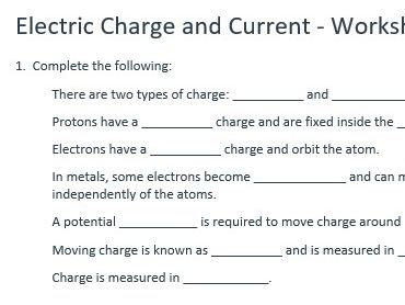 GCSE Electricity: Electric Charge and Current Worksheet