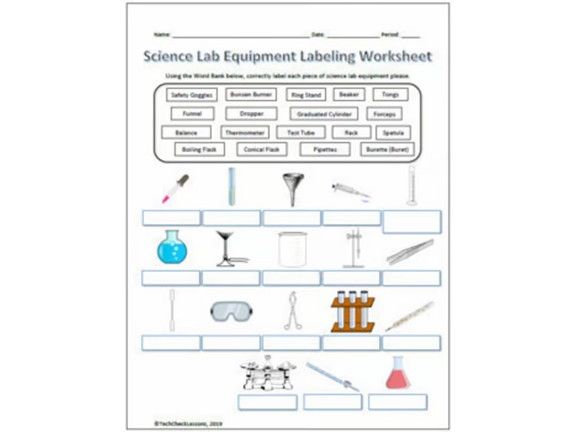 Science Lab Equipment Labeling & Functions Worksheet - Chemistry