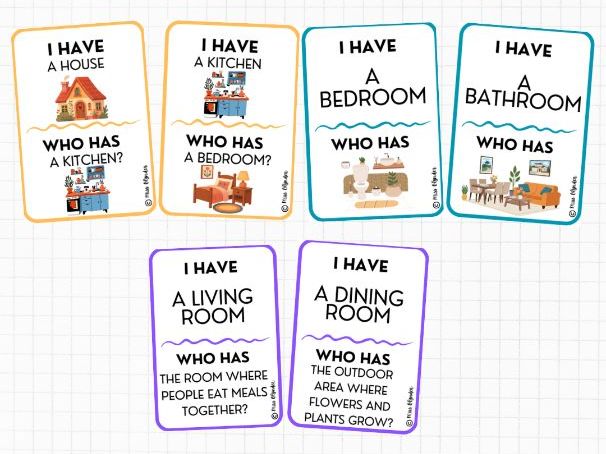 I Have Who Has House and Home Vocabulary Game | ESL Speaking and Listening Activity | Rooms Furnitur