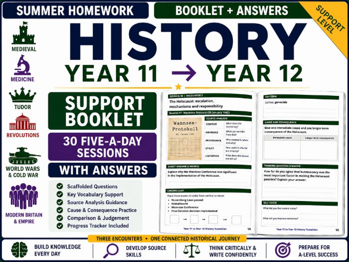 Year 11 to Year 12 History Summer Homework Booklet | Support | With Answers