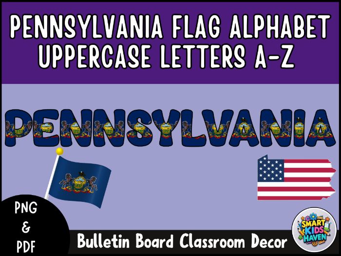 Pennsylvania Flag Alphabet Uppercase Letters A-Z Bulletin Board Classroom Decor