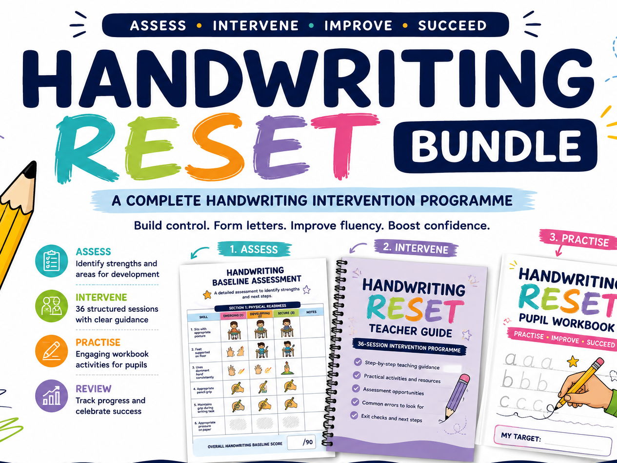 Title  Handwriting Reset Intervention Bundle | 36-Session Programme, Baseline Assessment, Teacher Guide & Pupil Workbook