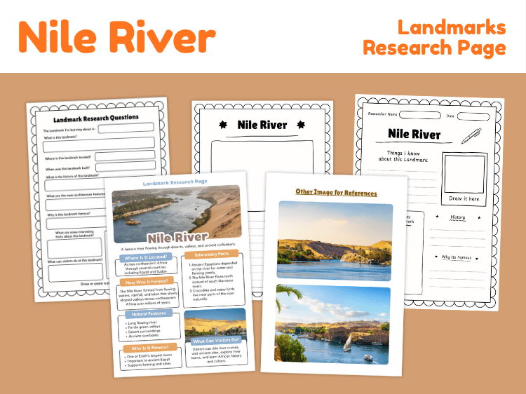 Nile River Research Project | Geography Landmark Worksheets