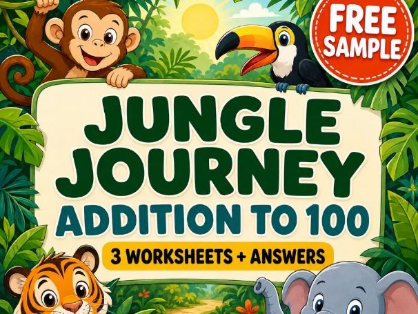 FREE Addition to 100 Worksheets – Jungle Theme |  Year 2/3 & Primary 3/4