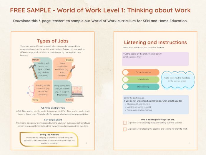 FREE SEN Life Skills - World of Work Sample Pack (Level 1: Thinking About Work) (£)