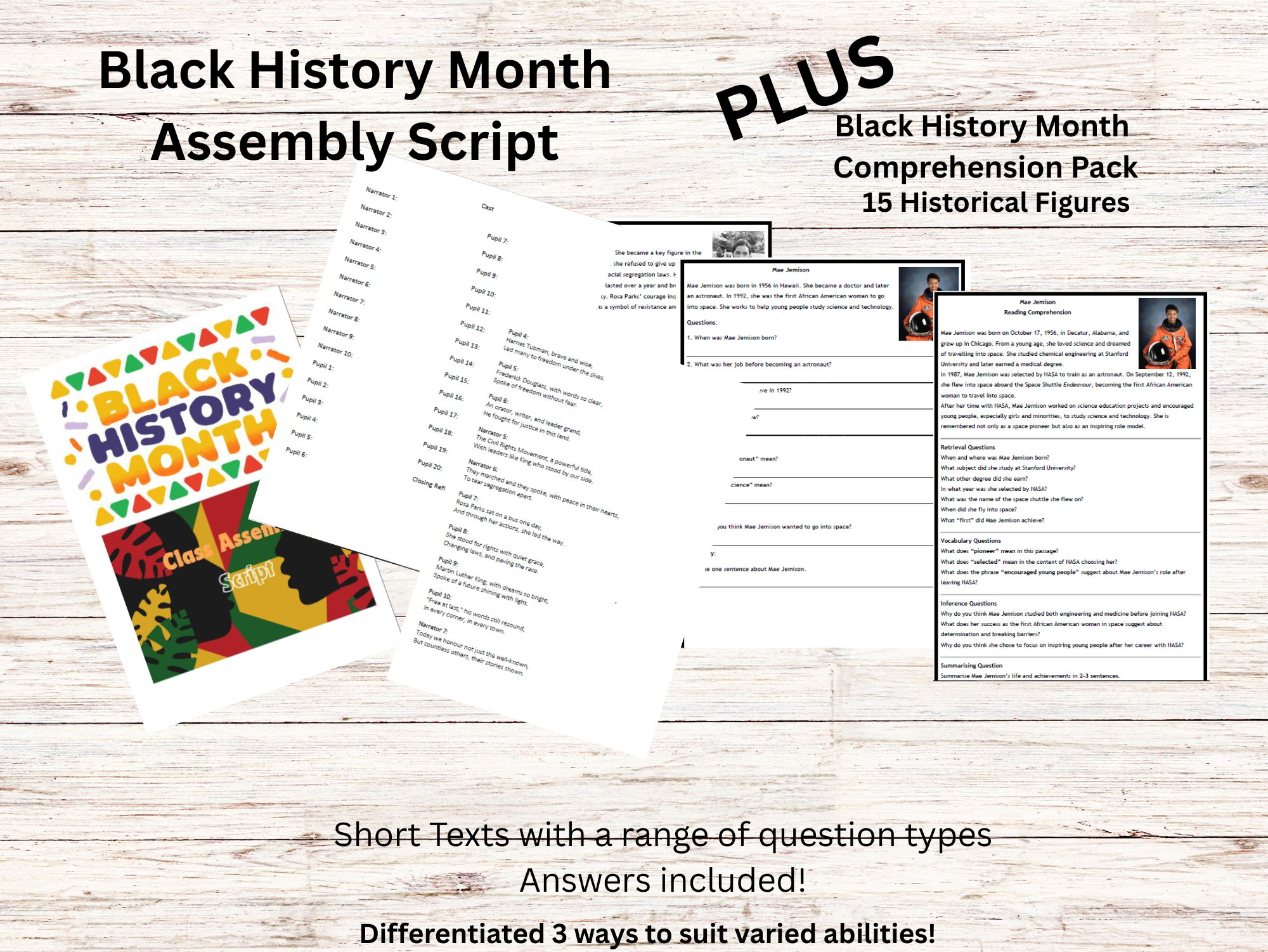 Black History Month Complete Resource Bundle – Assembly Script & Differentiated Comprehension Tasks