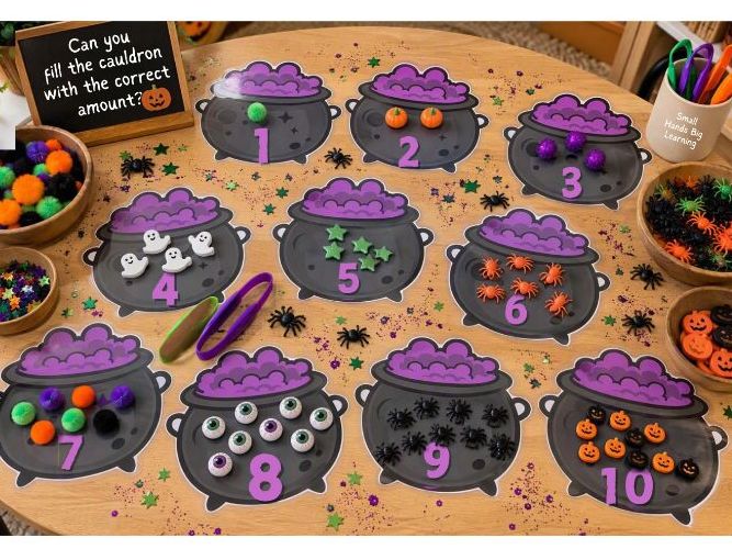 Halloween Cauldron Counting Mats | Numbers to 10 | EYFS Maths & Fine Motor Activity