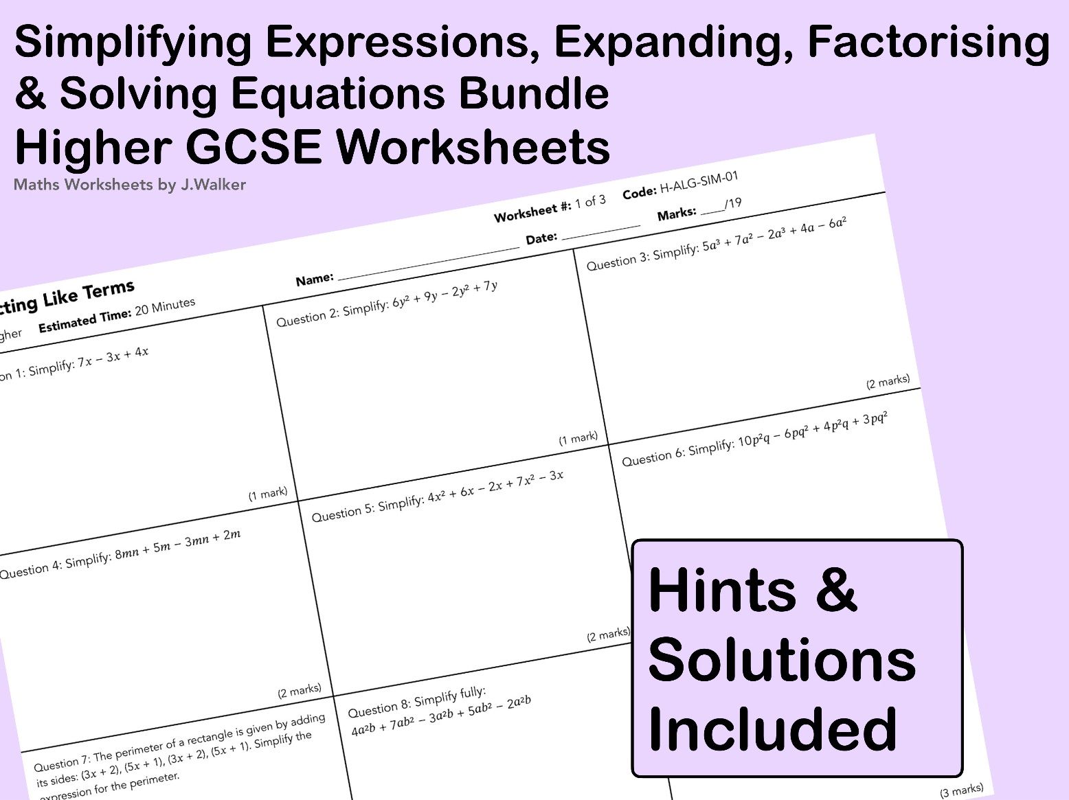 GCSE Maths: Simplifying Expressions, Expanding, Factorising & Solving Equations Bundle - Higher Tier