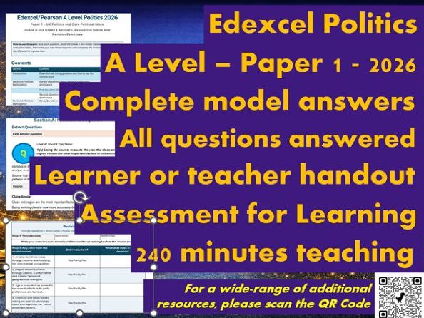 EDEXCEL A Level Politics Model Answers - Full Papers - Paper 1 - 2026 - Student/Teacher Handout