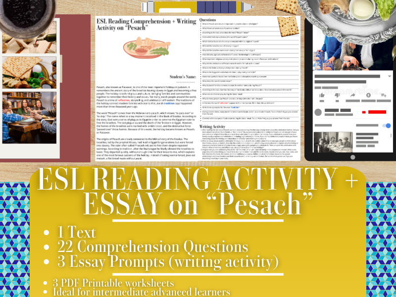 ESL Reading Comprehension + Writing Activity - Pesach - Judaism