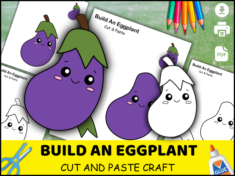 Eggplant Craft Printable | Vegetable Cut and Paste Activity | Preschool Nutrition Worksheet PDF