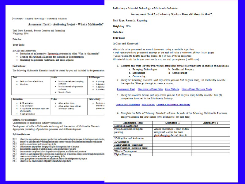 'What is Multimedia?' and Industry Study Assessment Tasks for preliminary Multimedia (NSW BOSTES)