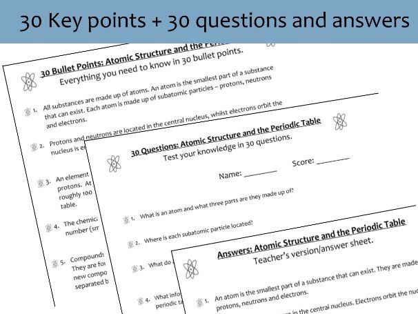 Atomic Structure: Key Point Summary Notes + Questions