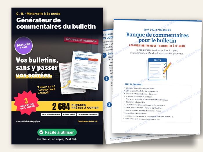 French Report Card Comments BC K-3 | Banque de commentaires C.-B. maternelle-3e