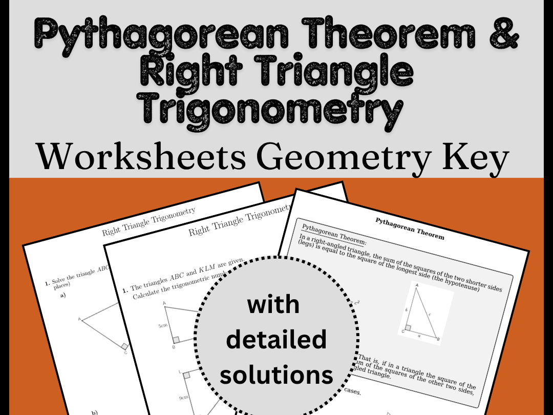 Pythagorean Theorem & Right Triangle Trigonometry Worksheets Geometry Key