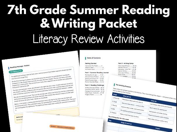 7th Grade Summer Reading & Writing Packet | Literacy Review Activities