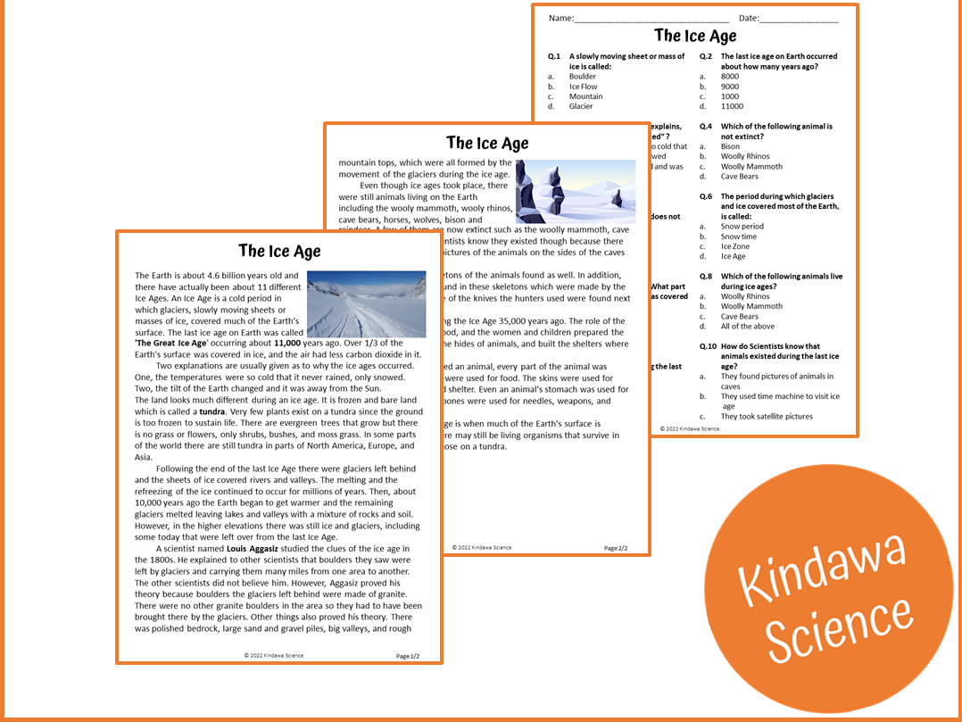 The Ice Age Reading Comprehension Passage and Questions PDF
