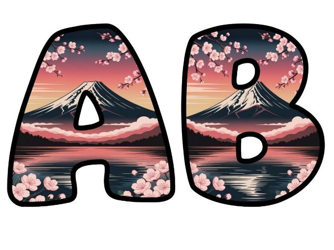 Mount Fuji Sunset Alphabet Letters | Classroom Display, A-Z 0-9 and Signs