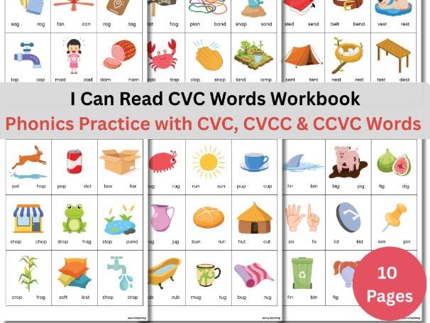 I Can Read CVC Words Workbook | Phonics Practice with CVC, CVCC & CCVC Words
