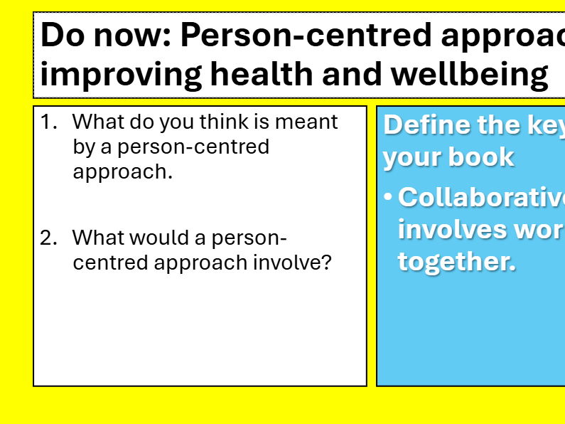 BTEC TECH AWARD Component 3 Health and Wellbeing Health & Social Care LOC LESSON1