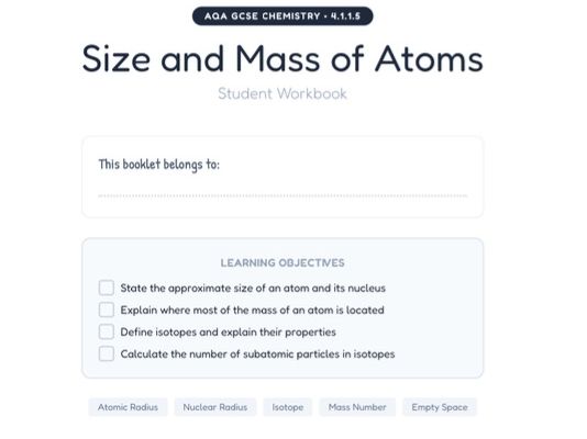 Size & Mass of Atoms: Complete Workbook & Interactive Simulation (AQA 4.1.1.5)