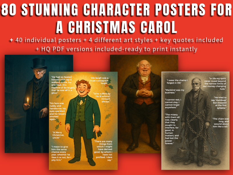 A Christmas Carol Character Posters Pack - 80 posters - 4 art styles - key quotes included