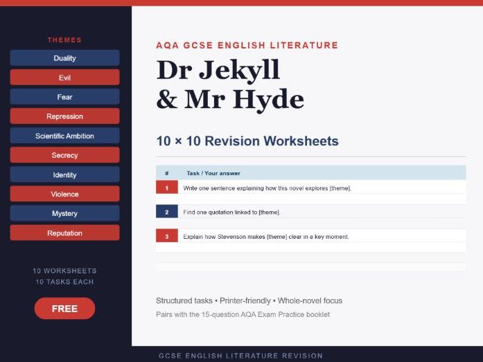 Jekyll & Hyde 10×10 Revision Worksheets