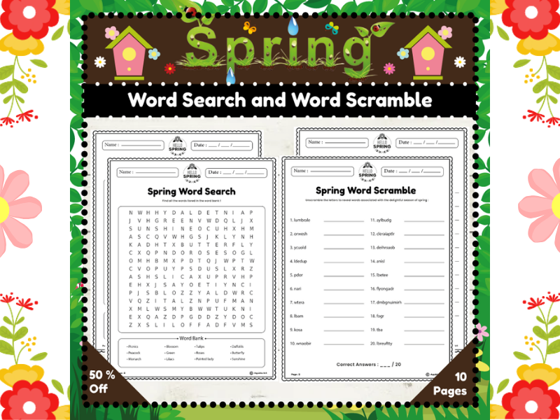 Spring Word Search & Word Scramble : A Spring Vocabulary Activity Bundle